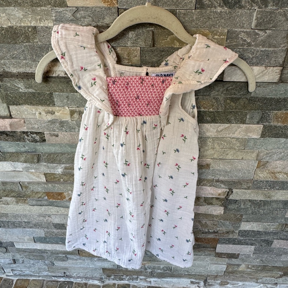 Old Navy White Floral Cotton Sundress with Pink Smocked Bodice
